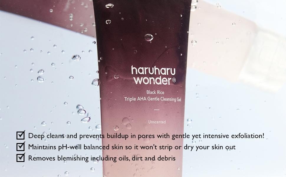 Ексфолиращ почистващ гел Haruharu Wonder Black Rice Triple AHA Gentle Cleansing Gel, 100мл